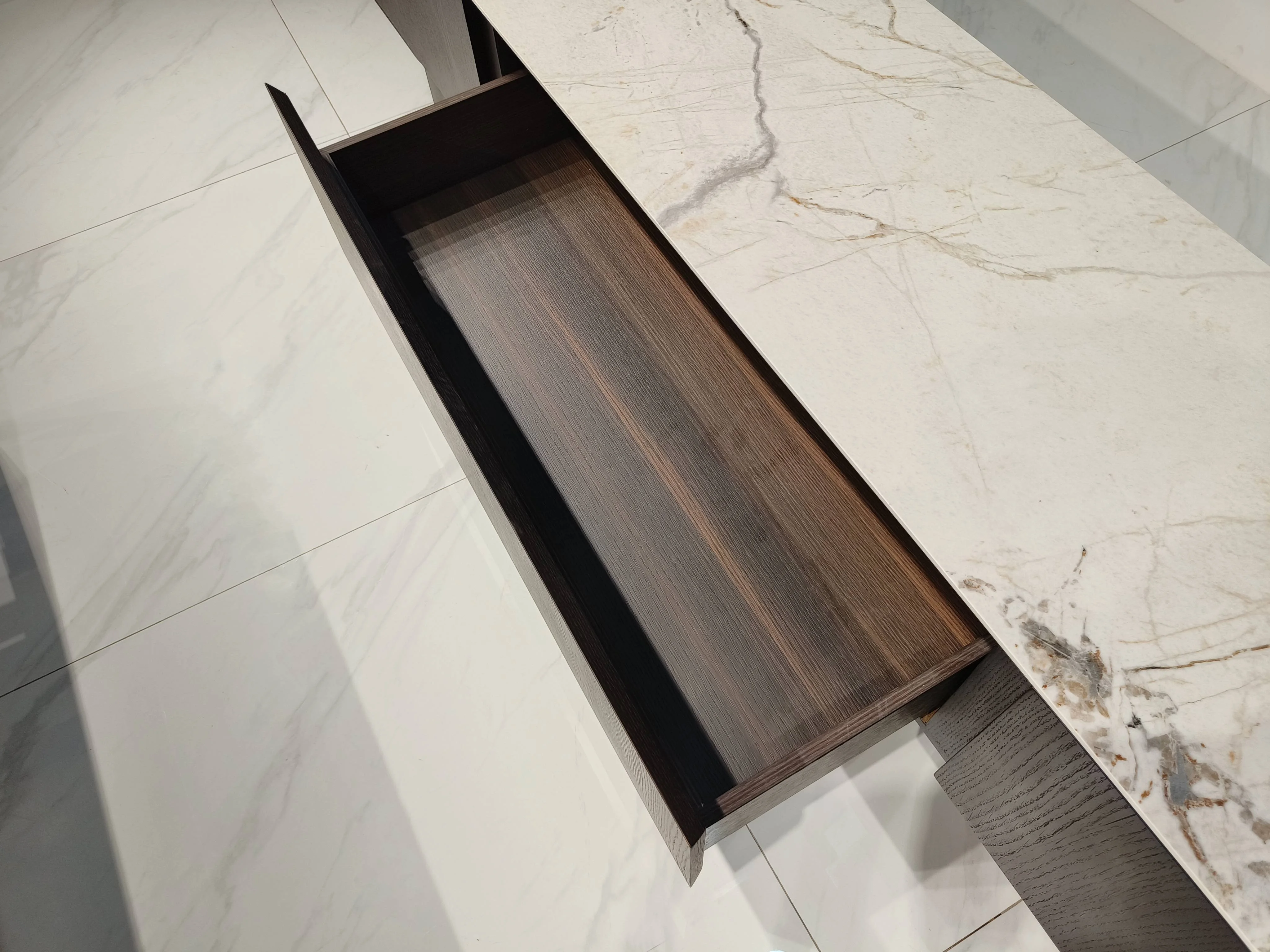 Italian Modern TV Cabinet Marble Top Console Center Table Solid Wood Black  Living Room TV Stand with Drawer