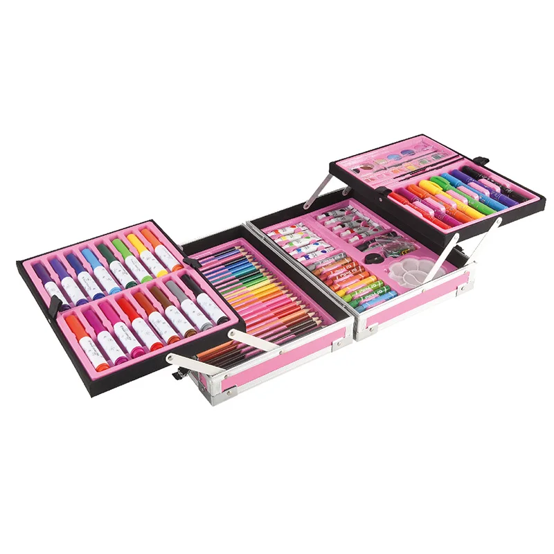 classic 107pcs double layer aluminum gift drawing art sets for kids school stationery set