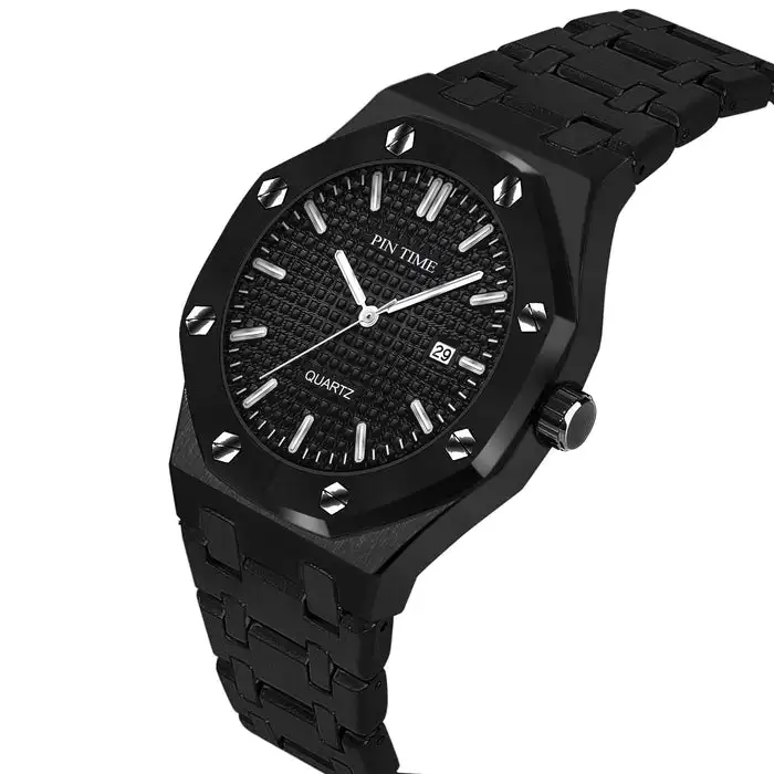 PINTIME Full Steel Business Mens Watches Top Brand Luxury Quartz Watch Men Military Wristwatch Relogio Masculino Erkek Kol Saati