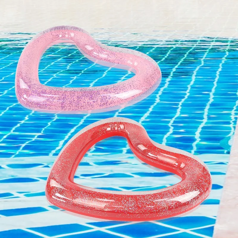 Eco-Friendly PVC Inflatable glitter pink peach heart swimming pool floats