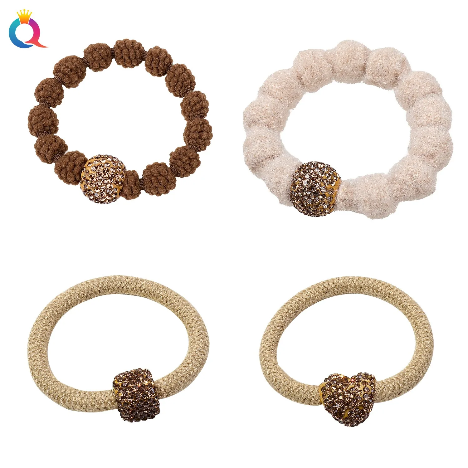 QIYUE Autumn and winter plush hair circle high elastic rhinestone head rope rubber band hair rope