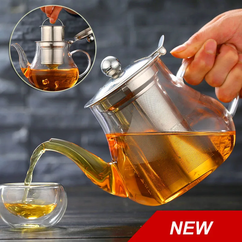 800ml Chinese Kung fu tea pot glass heat-resistant tea set with stainless steel strainer