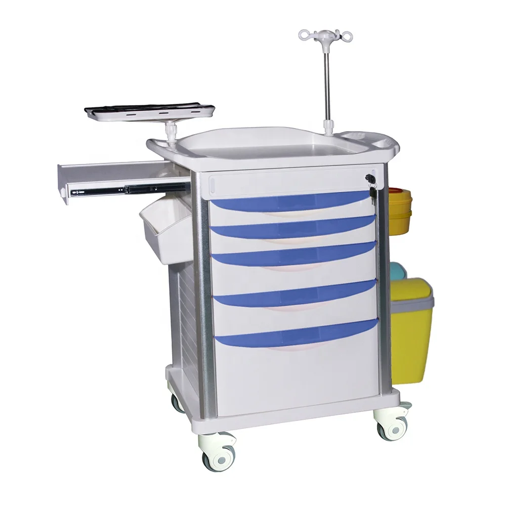 Больница abs пластиковая медицинская тележка аварийная тележка медицинская аварийная тележка с IV полюсом