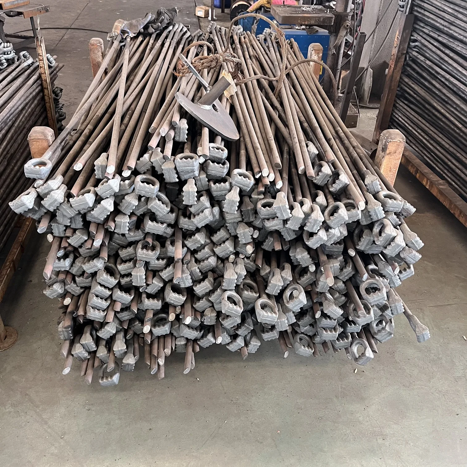 Triple Eye Screw Helical Post Ground Anchors for Guying Wires at Utility Poles