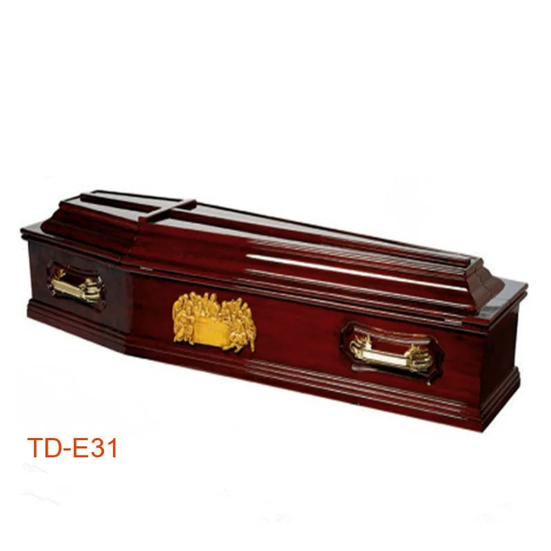 TD-E31 European Style Solid Wood Coffin with Satin Interior and Cross