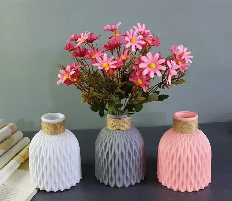 High Quality Minimalist Modern Hemp Rope Control Vase Plastic Vase Flowers for Home Party Decoration
