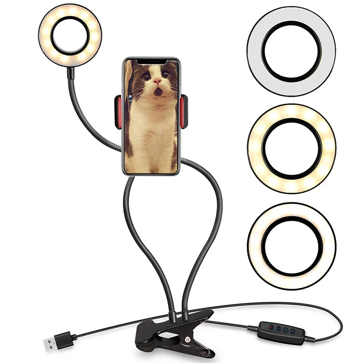 2020 cheap mini universal usb control mobile ring light small clip on cell phone holder stand led selfie ring light