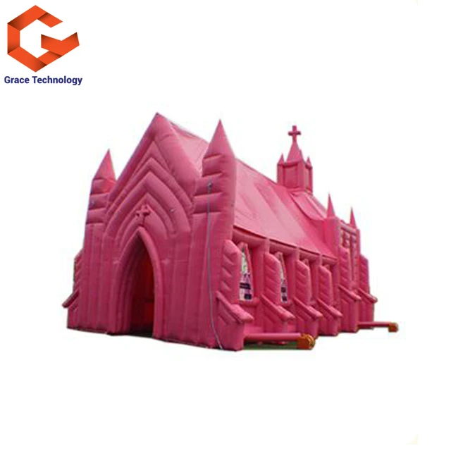 Outdoor Pink Inflatable Church Giant Wedding Church Inflatable Church Tent for Decoration