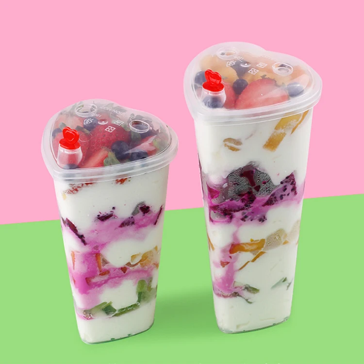 16oz 22oz Heart Shaped Boba Cup Disposable PP Plastic Injection Boba Bubble Tea Cup for Juice Milk Tea