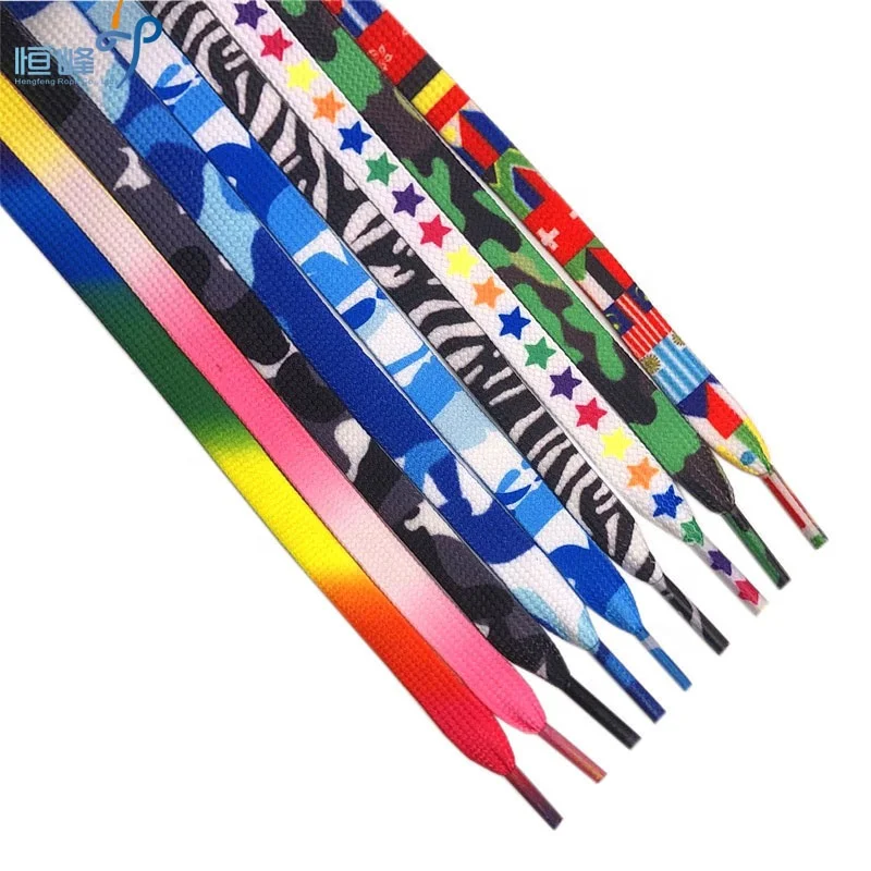 Оптовая продажа, плоские полиэфирные шнурки для обуви с сублимационной печатью