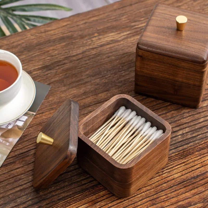 Black Walnut Toothpick Case Box for Home Hotel & Restaurant Wooden Toothpick Storage Case  With Metal Handle