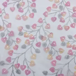 New design beautiful multicoloured laser 3D heart-shaped leaf argent powder sequins glitter tulle mesh embroidery fabrics
