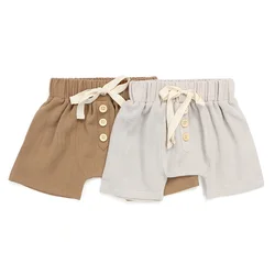 Wholesale Toddler Baby Clothes Linen Fabric Plain Color Button Front Design Unisex Bottoms