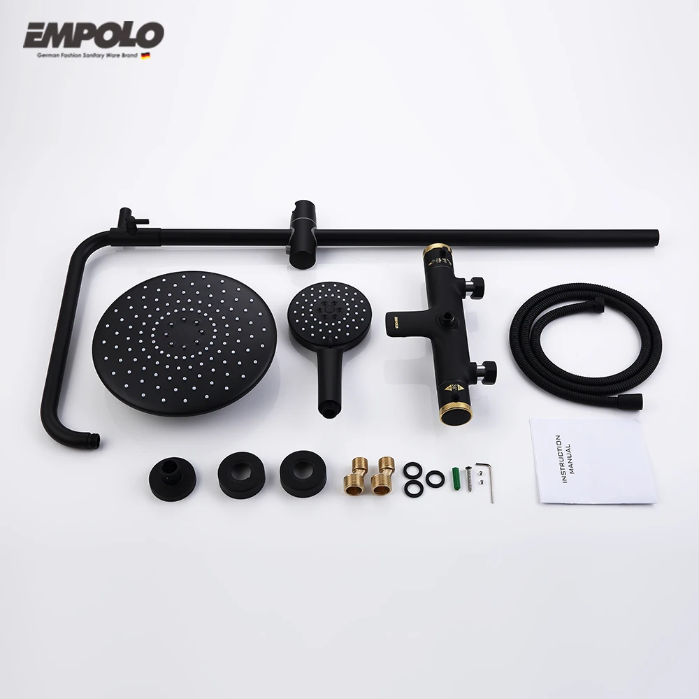 Luxury Copper Rainfall Hotel Bathroom Thermostatic Shower Faucet Set Bath System Mixer Tap Rain Mixer Bath & Shower Faucets