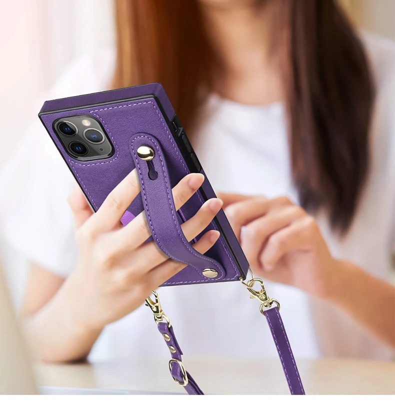 Exquisite genuine Leather Phone case For iPhone 13 12 11 Pro Max XR XS Samsung Cell Case With Wrist Straps iPhone hone Cover