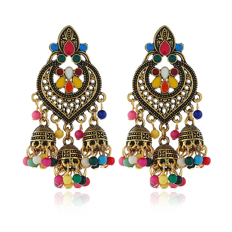 Indian Oxidized Silver Beads Chandelier Silver Polki Jhumki Jhumka Earrings