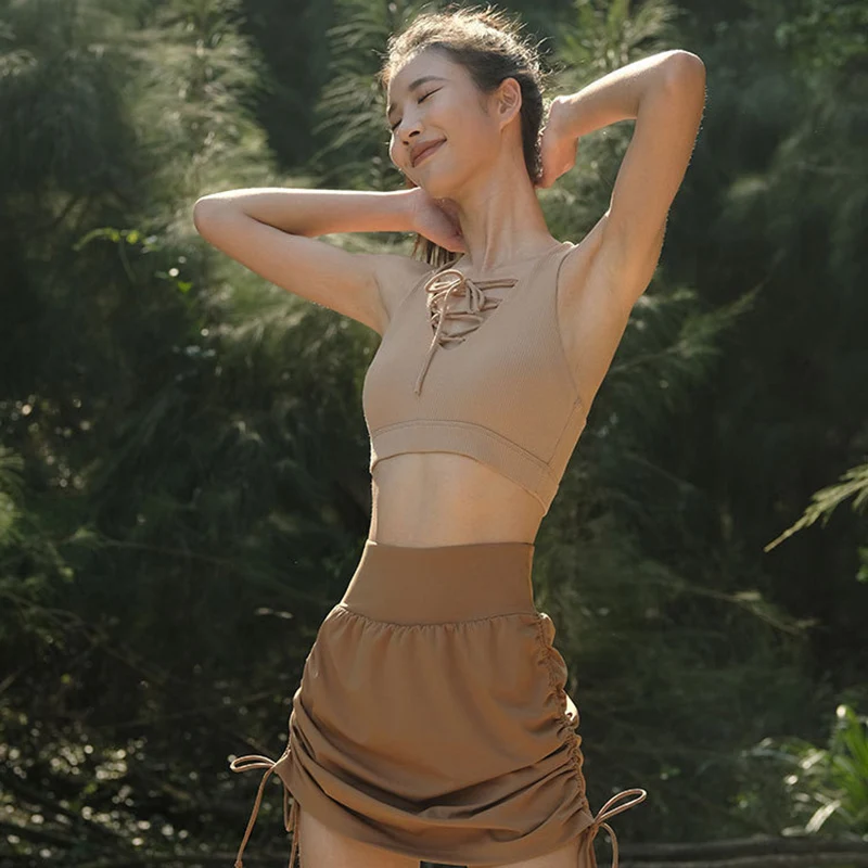 Summer Lace Up Sexy Sctive Sports Bra Herringbone Vest Yoga Suit Push Up Running Quick Drying Women Yoga Vest