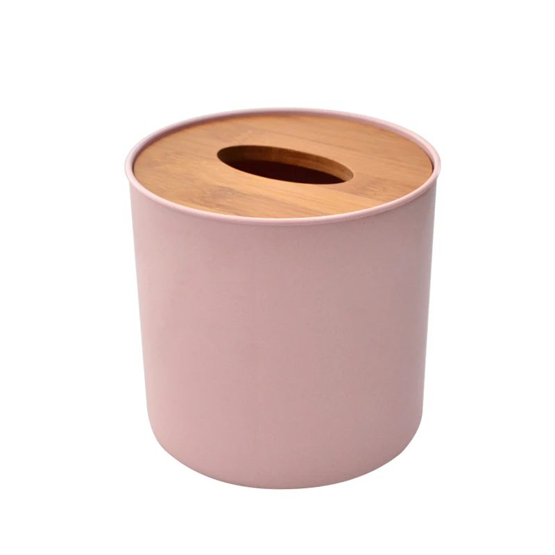 
Delicate Natural Round Plastic Tissue Box Bamboo Tissue Box Cover Napkin Tissue Holder for Table Decoration 