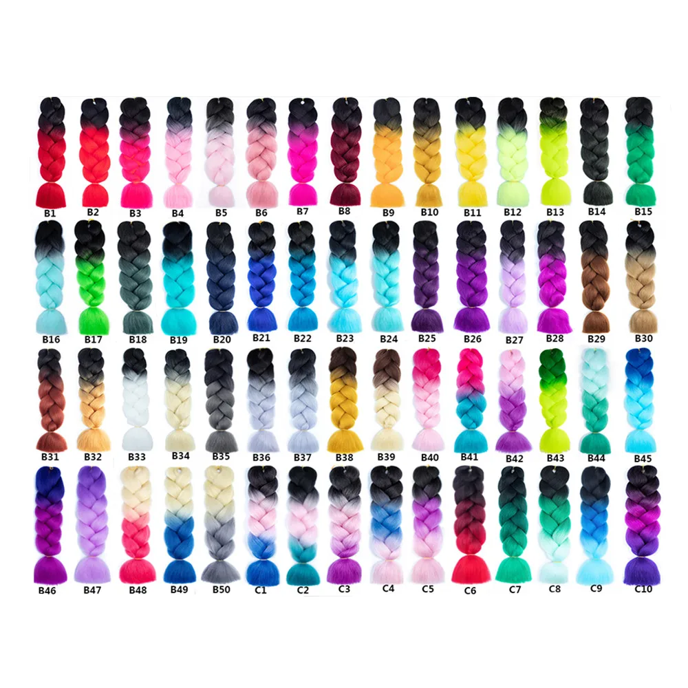 Wholesale African Women Hair Attachment For Braids 160 colors 24 inches 100g ombre color Jumbo Braid 100 Synthetic
