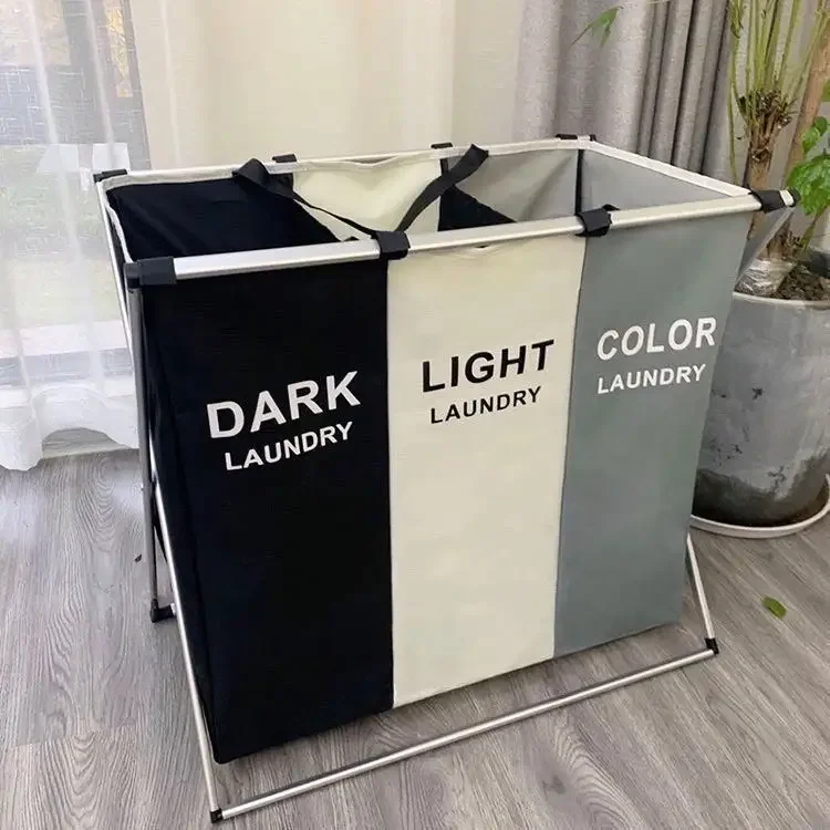 Foldable Landry Hamper Laundry Basket 3 Compartments Oxford Fabric Waterproof Foldable Laundry Basket bag for Dirty Clothes