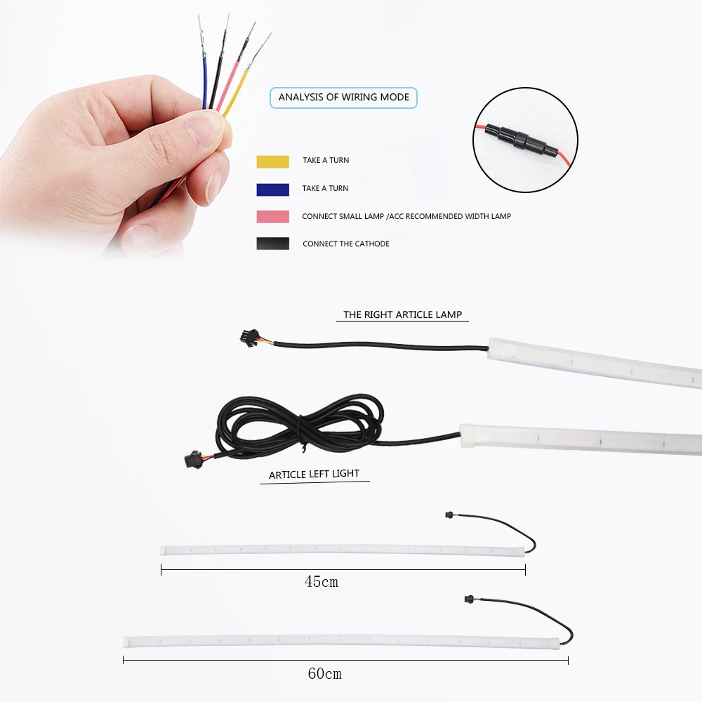 23.6 Inch 2pcs APP Control 12V DRL Car LED Light Strip Headlight Switchback RGB LED Strip Lights Waterproof