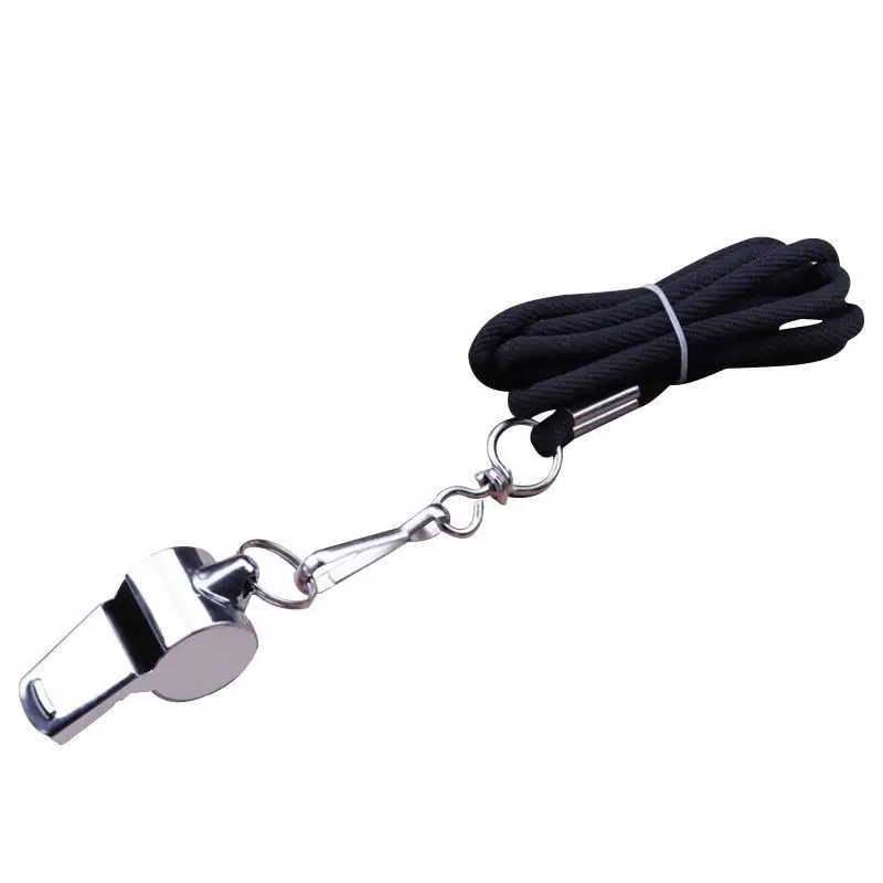 Wholesale Stainless Steel Whistle Metal Referee Whistle Emergency Safety Whistle With Lanyard