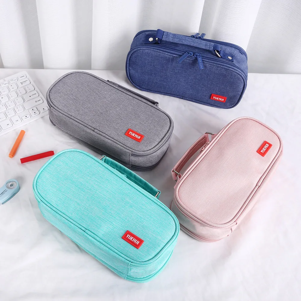 BEYOND Large capacity double zipper canvas fabric tote children preppy school kids pencil case for school kids children