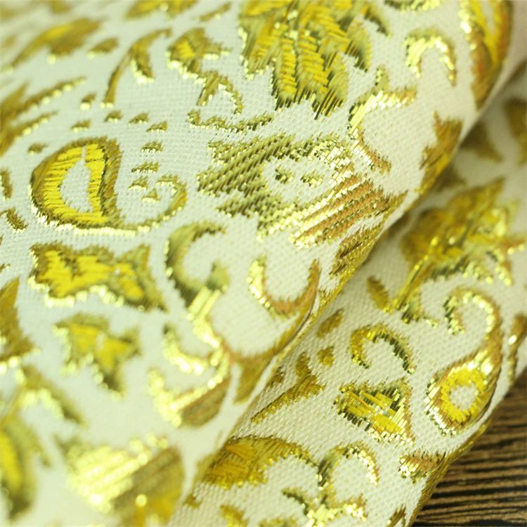 Wholesale Luxury Cushion Cover Fabric Glitter Satin Metallic Thread Brocade Gold Floral Lurex Jacquard Polyester Fabric
