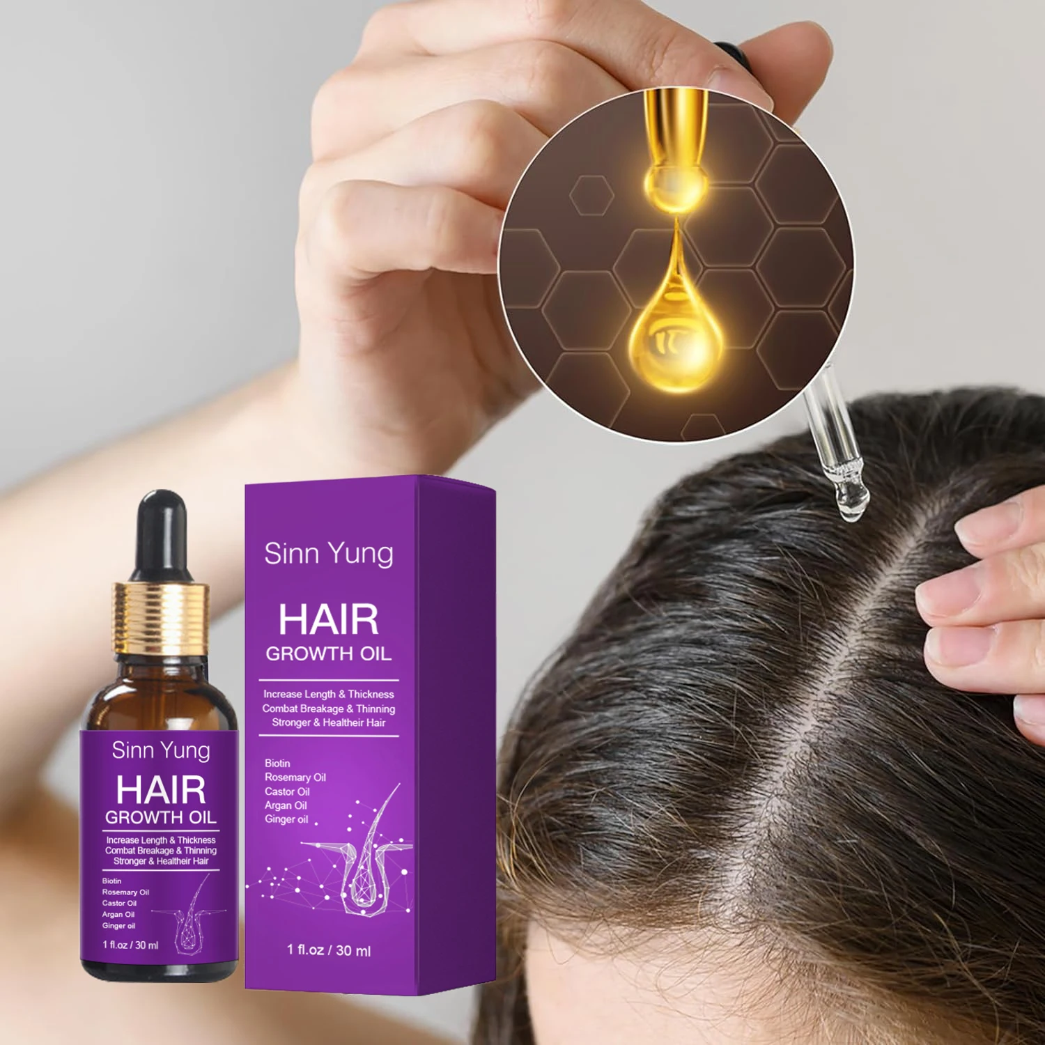 Private Label Indian Hair Regrowth Treatments Anti Hair Loss Organic Natural Castor Rosemary Serum Hair Growth Oil
