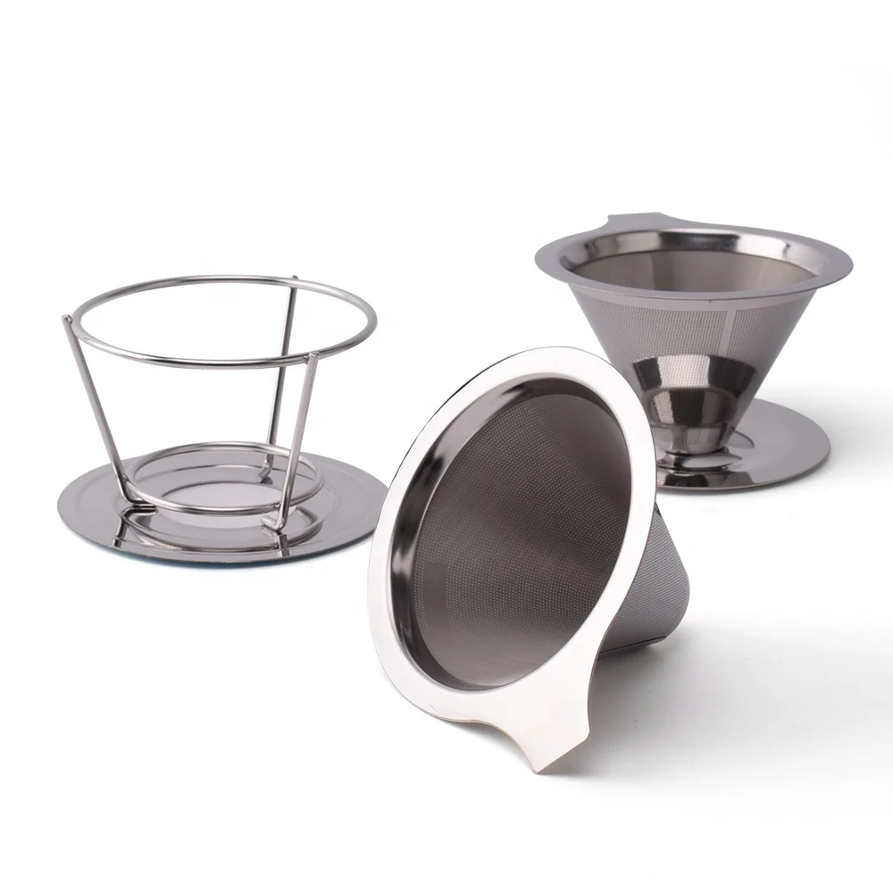 Pour-Over Coffee Filter Cone Wide Metal Base Reusable Stainless Steel Coffee Dripper