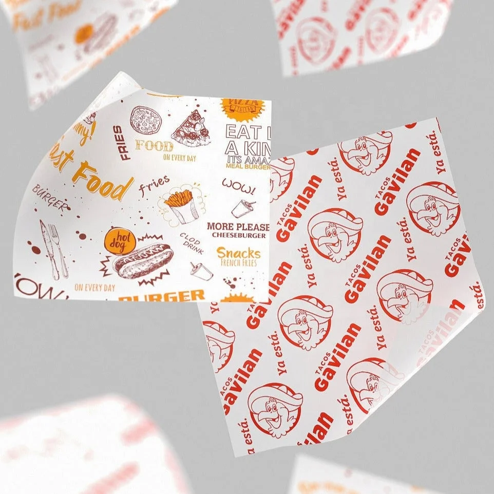 Waxed Greaseproof Custom Logo Paper Sandwich Food Wrap Wrapping Restaurant Printed Burger Paper