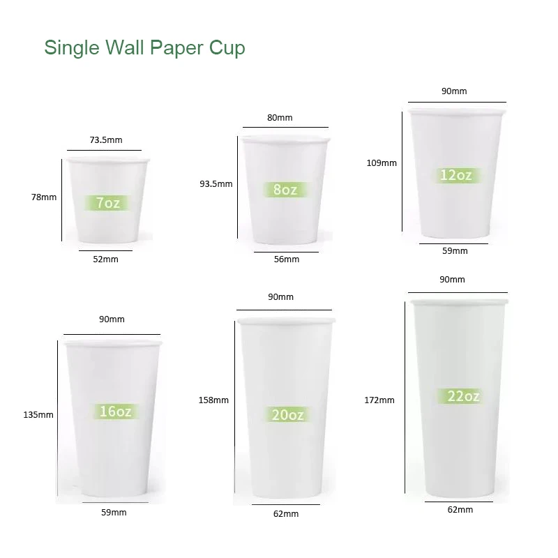 Disposable Paper Cups 8/10/12/16/20 oz single wall paper cup hot/cold beverage cups for drinking