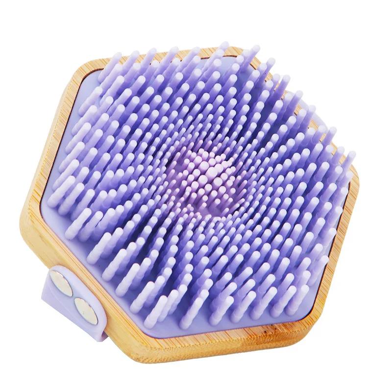 CM Hexagonal Solid wood handle brush in silicone hair bath and body Massage And Wash Hair Tool