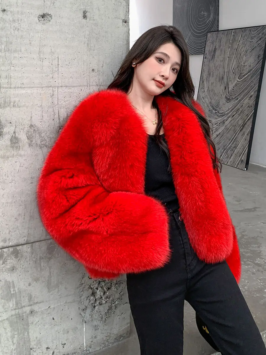 Wholesale Customized fashion trend Fur Jacket  Women Winter Warm 100% Real Fox Fur Coat Out Wear Warm White Fox Fur Coat