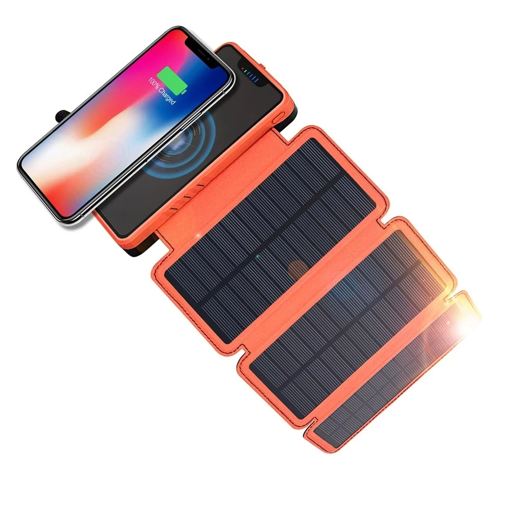 Amazon Best price portable 20000mAh Solar Charging Folding panel Mobile Phone External Battery QI Wireless Charger Power bank