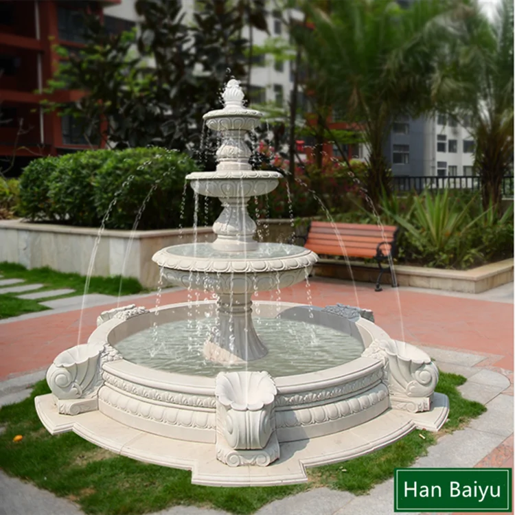 Hand Carved Large Outdoor Garden White Grey Granite Stone Pool 3 Tier Marble Water Fountain
