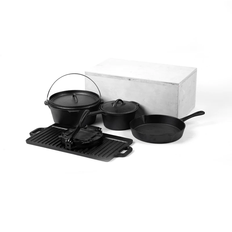 Legless cast iron combo cooker dutch oven camping cooking pot set large cauldron