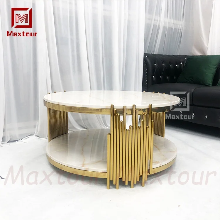 Hot Sale Marble Stone Round Coffee Table Modern Stainless Steel Table Center Tea Table