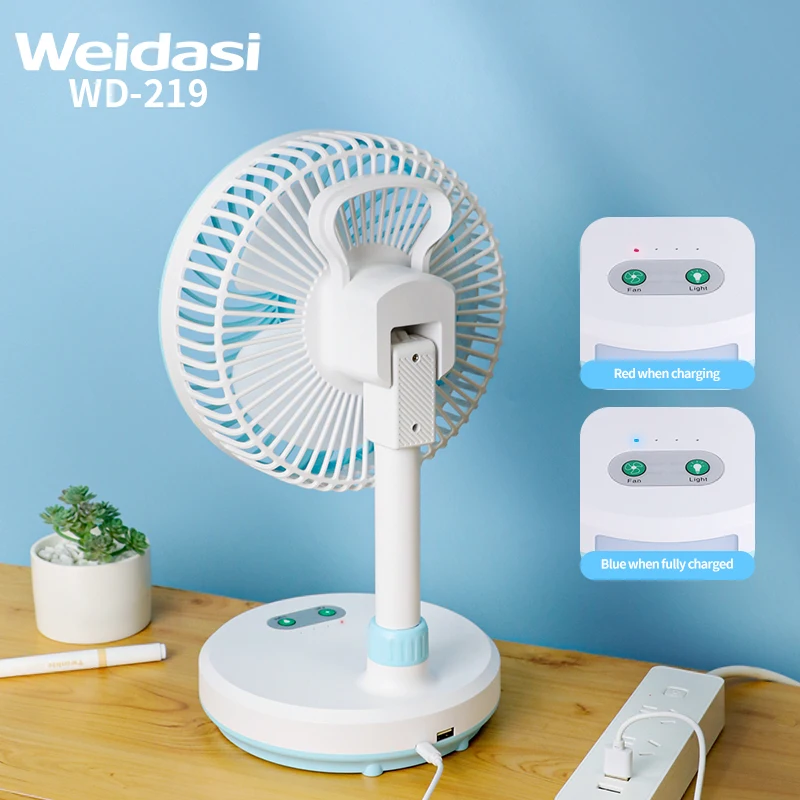 2024 Folding Portable Fan Floor Standing Fan USB Rechargeable Wireless Telescopic Fans with lighting lamp