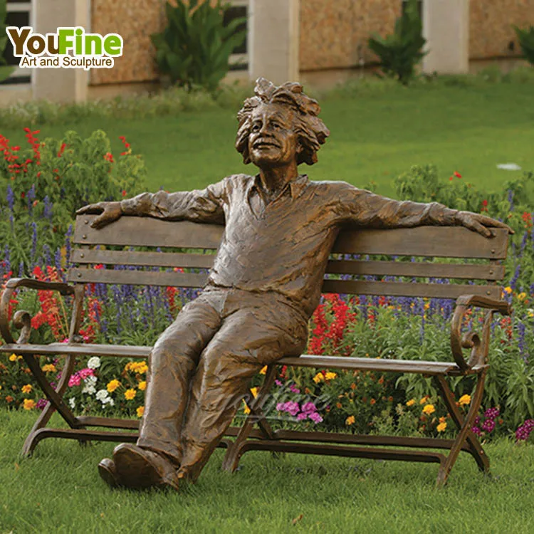 High Quality Famous Figure Customized Bronze Albert Einstein Sculpture Man On Bench