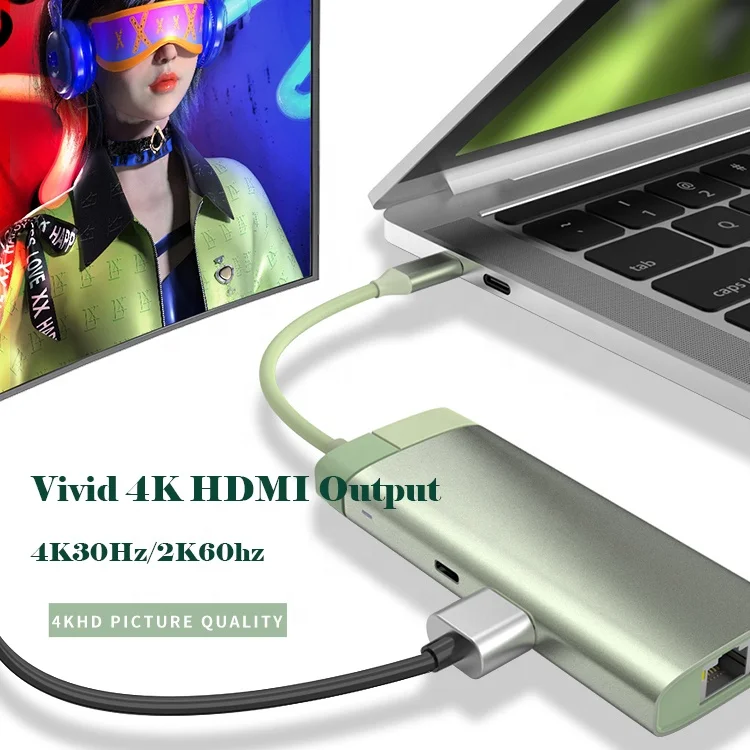 1 Type c Usb 3.0  Port Charger Multiport HDTV PD RJ45 Network Adapter 6 in 1 Usb C Hub Converter for Laptop