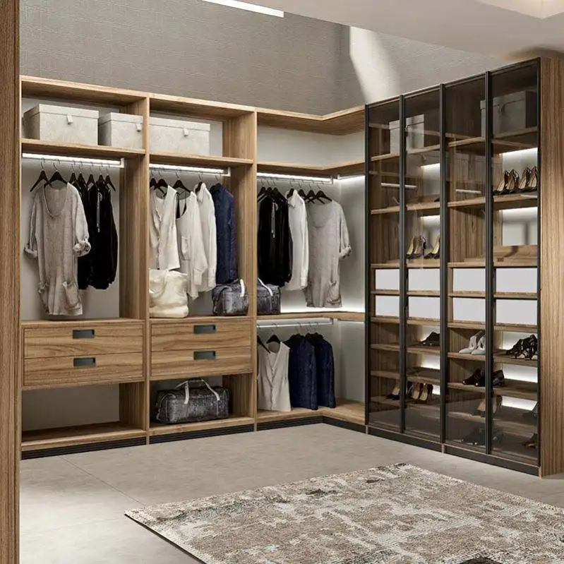 Wholesale Cabinet Modern Designs Built in With Make up Table Solid Teak Wood Wardrobe Closet