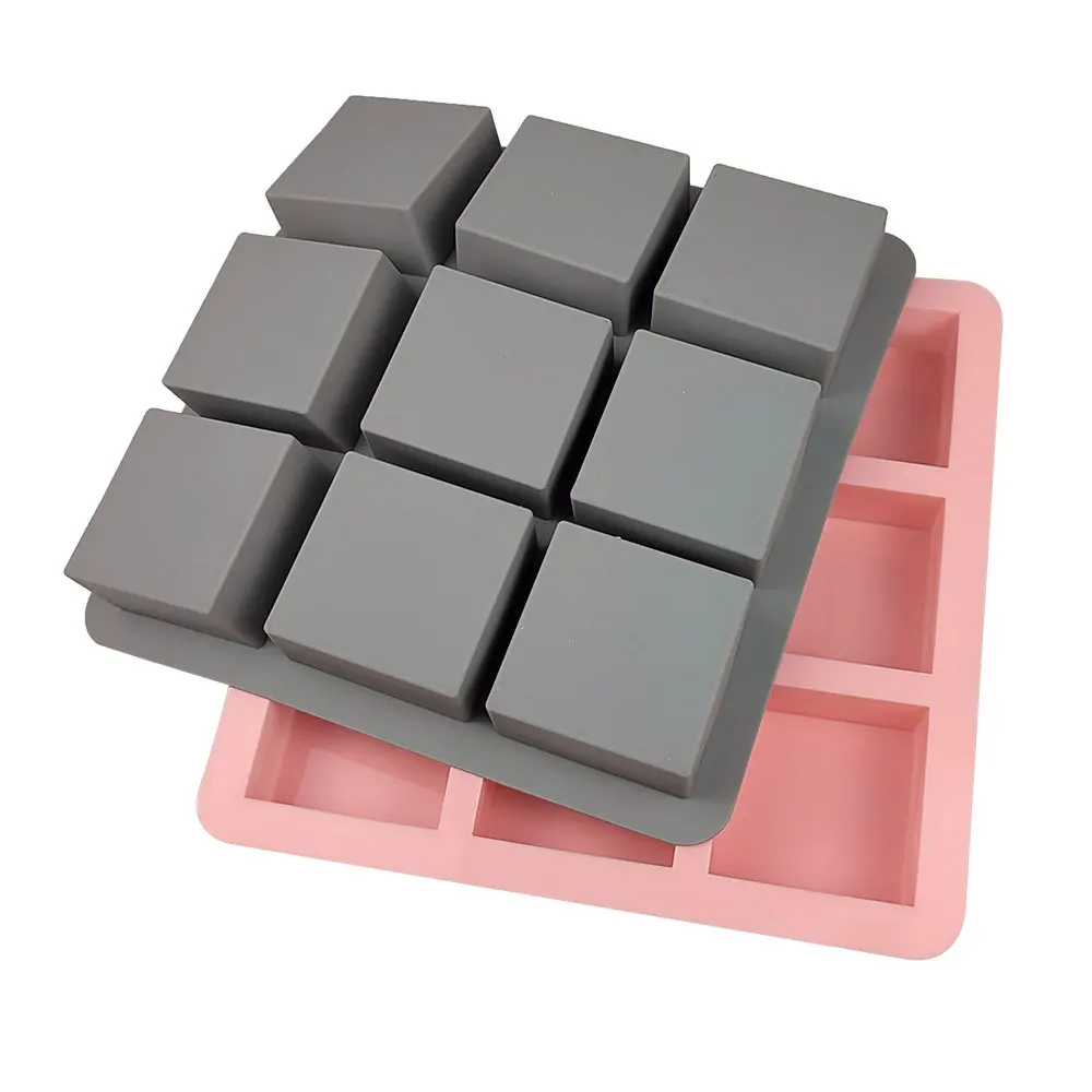 Reusable Easy Release DIY  Handmade Soap Making Molds 9 cavity 100g Sharp Straight Corner Square Silicone Soap Molds