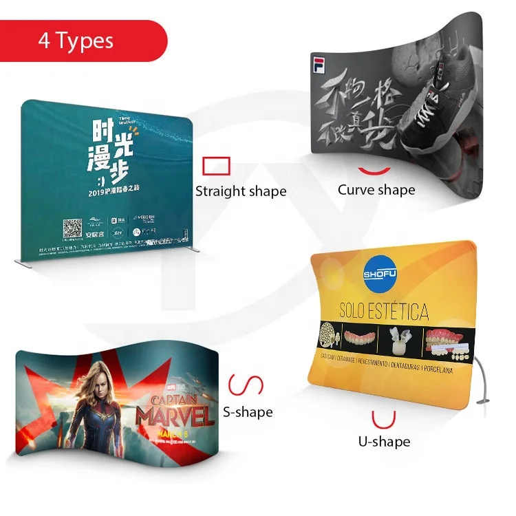 Custom 8X8 Media Exhibition Event Pipe And Drape Easy Install Tension Fabric Trade Show Backdrop Stand