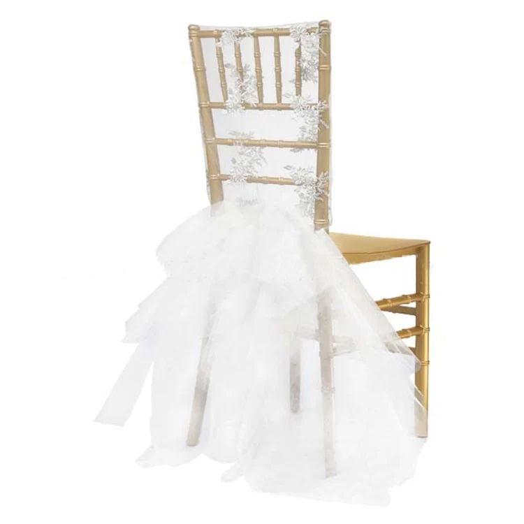 Wholesale Ruffle Chair Sashes Wedding Banquet Dinning Chair Decoration Chiffon Sash Cheap wedding  chair bow and sashes