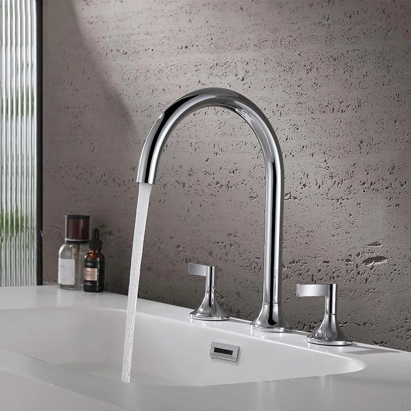 Luxury Basin Bathroom Water Faucet gold black brass Double Lever 3 Hole lead basin faucet bathroom taps