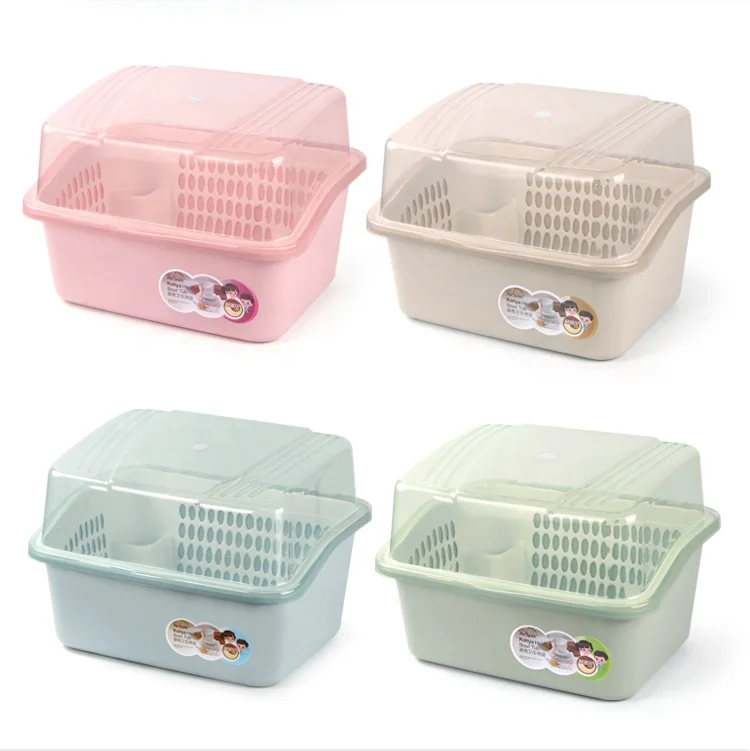 Factory wholesale Colorful Transparent Lid Dish Rack Plastic with Cover for Kitchen