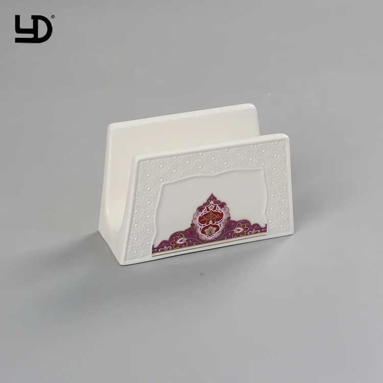 Royal Luxury Ceramic Tableware Dinner Set White Porcelain Embossed Dinnerware With Gold Purple Decal