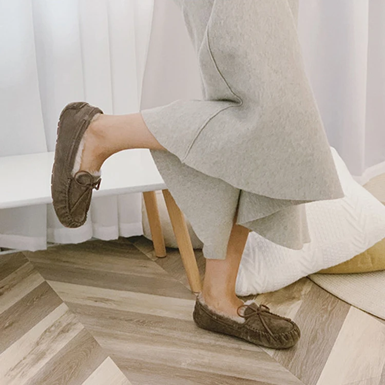 2024 new design women shoes winter faux fur casual shoe flat loafers shoes for women