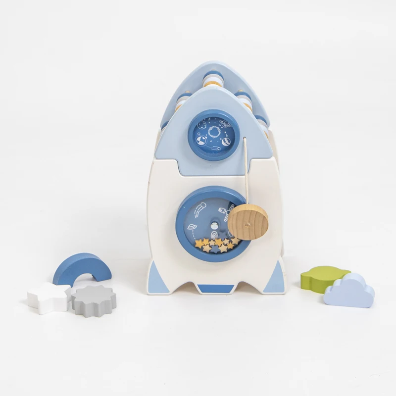 Asweets 2023 New design Wooden Sensory Montessori Children beads star mirror blue boy Toys Baby Game busy rocket For Kids